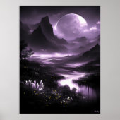Mystic Moonlit Valley - einfarbige Fantasie Poster (Vorne)