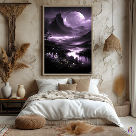 Mystic Moonlit Valley - einfarbige Fantasie Poster