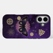 Mystic Moth & Norse Runes on Cosmic Lila Case-Mate iPhone Hülle (Rückseite (Horizontal))