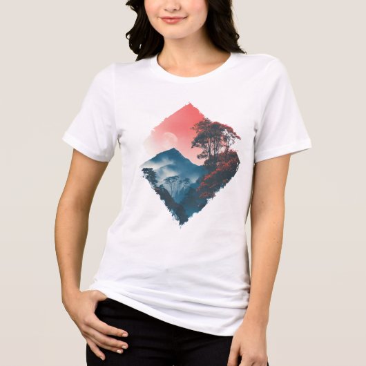 Mystic Mountain Karmesinroter Mond Zen Kunst Tri-Blend Shirt (Vorderseite)
