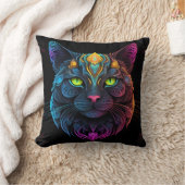 Mystic Neon Mandala Cat Psychedelic Feline Fantasy Kissen (Decke)