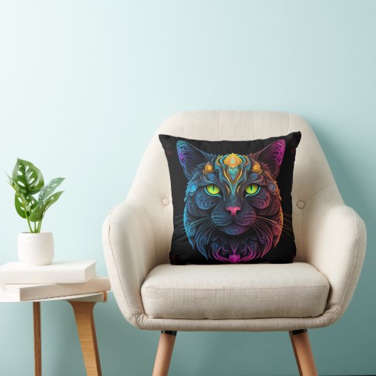 Mystic Neon Mandala Cat Psychedelic Feline Fantasy Kissen (Stuhl )