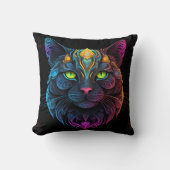 Mystic Neon Mandala Cat Psychedelic Feline Fantasy Kissen (Vorderseite)