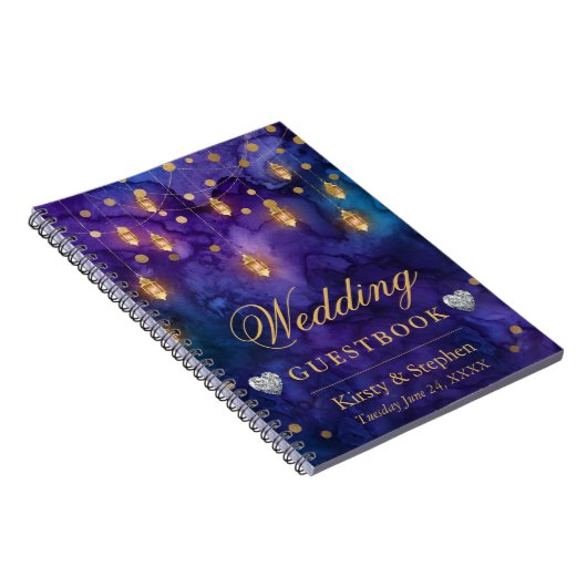 Mystic Night Lanterns & Bokeh Wedding Guest Book Notizblock (Rechte Seite)