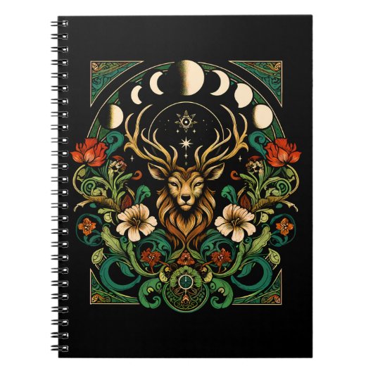 Mystic Pagan Stag and Moon Phase Notizblock (Vorderseite)