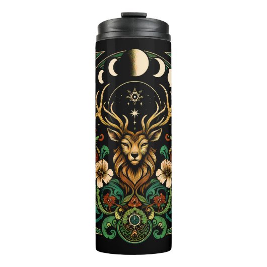 Mystic Pagan Stag and Moon Phase Thermosbecher (Vorderseite)