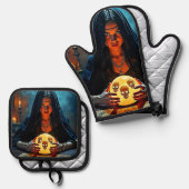 Mystic Psychic Fortune Teller Design Ofenhandschuh & Topflappen-Set (Vorderseite/Rückseite)