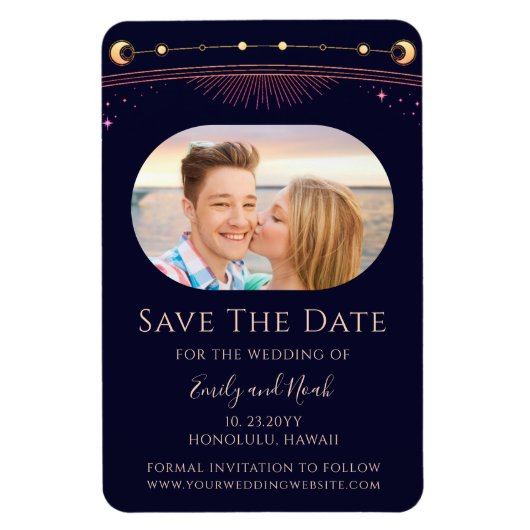 Mystic Rainbow Blue Sun Moon Stars Save the Date Magnet (Vertikal)