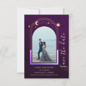 Mystic Rainbow Deep Plum Sun Moon Star Space Save The Date (Vorderseite)