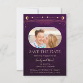 Mystic Rainbow Deep Plum Sun Moon Star Space Save The Date (Vorderseite)