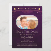 Mystic Rainbow Deep Plum Sun Moon Star Space Save The Date (Vorderseite)