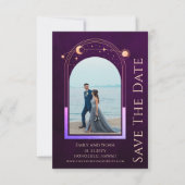 Mystic Rainbow Deep Plum Sun Moon Star Space Save The Date (Vorderseite)