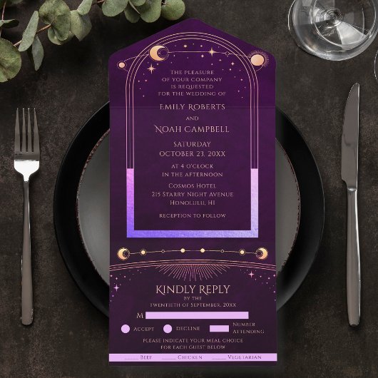 Mystic Rainbow Deep Plum Sun Moon Stars Space All In One Einladung