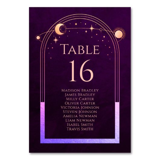 Mystic Rainbow Deep Plum Sun Moon Stars Space Tischnummer (Vorderseite)