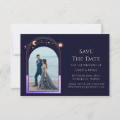 Mystic Rainbow Navy Blue Sun Moon Star Space Save The Date (Vorderseite)