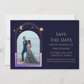 Mystic Rainbow Navy Blue Sun Moon Star Space Save The Date (Vorderseite)
