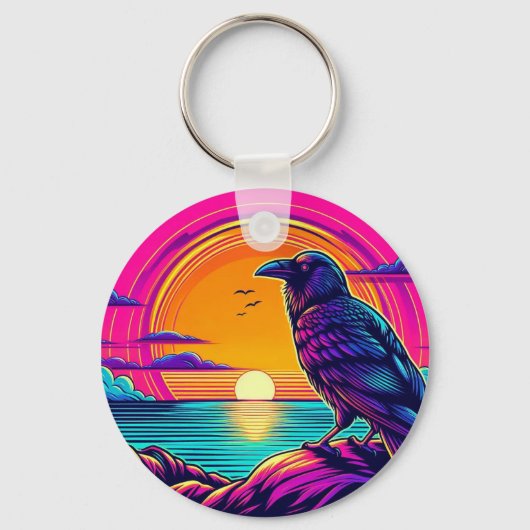 Mystic Raven at Psychedelic Sunset – Ocean View Ar Schlüsselanhänger (Vorderseite)