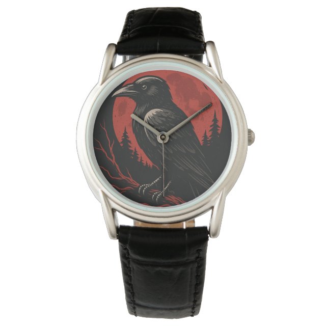 Mystic Raven Under the Blood Moon – Dark Fantasy  Armbanduhr (Vorderseite)