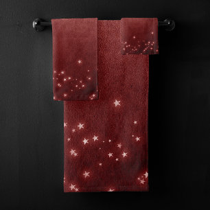 Mystic Red Stars Rich Jewel Tone Crimson Henna Badhandtuch Set