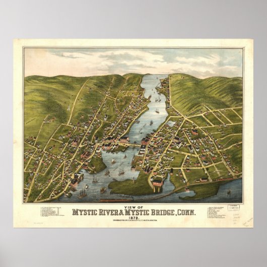 Mystic River Connecticut 1879 Panoramakarte Poster (Vorne)