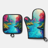 Mystic River Dreamy Forest Path Design Ofenhandschuh & Topflappen-Set (Vorderseite)