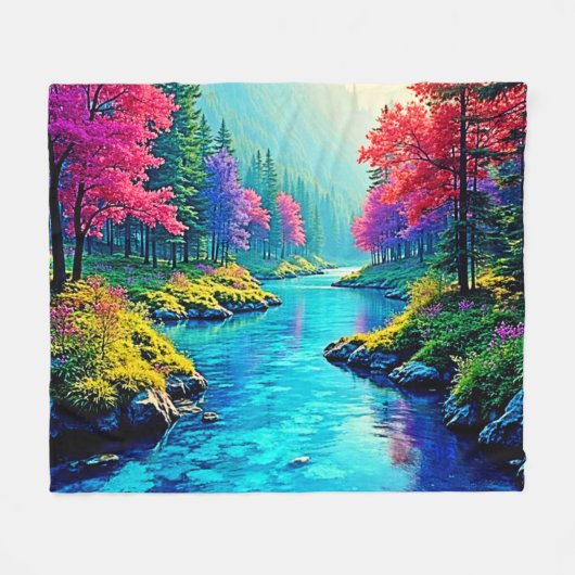 Mystic River Träumerischer Waldpfad Design Fleecedecke (Vorderseite (Horizontal))