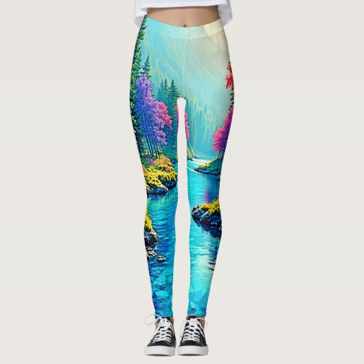 Mystic River Träumiger Waldpfad Design Leggings (Vorderseite)