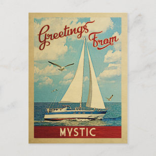 Mystic Sailboat Vintage Travel Connecticut Postkarte