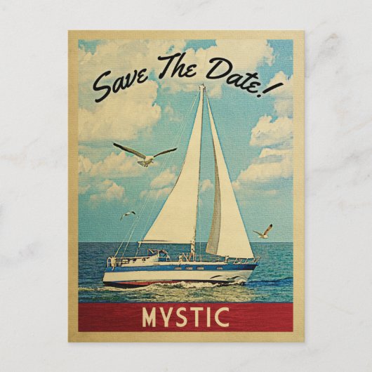 Mystic Save the Date Sailboat Nautical Ankündigungspostkarte (Vorderseite)