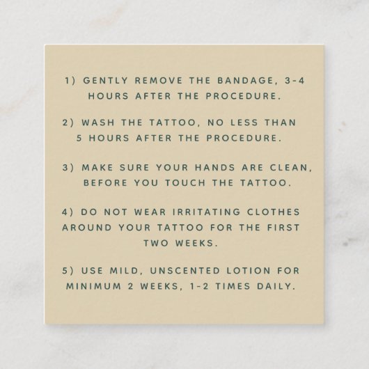 Mystic Schlange Tattoo Aftercare Instructions Tren Quadratische Visitenkarte (Rückseite)