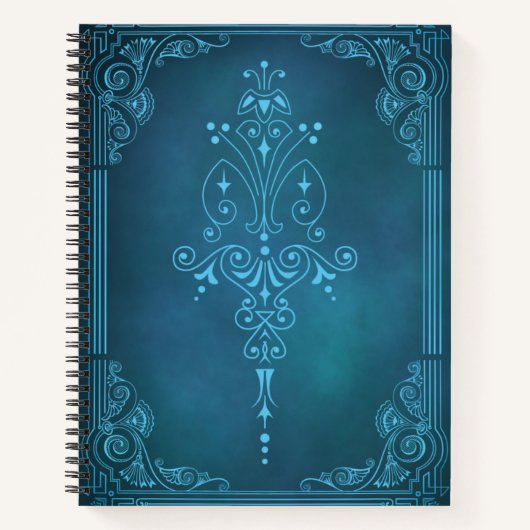 Mystic Scrollwork - Blue Fantasy Grimoire Cover Notizblock (Vorderseite)