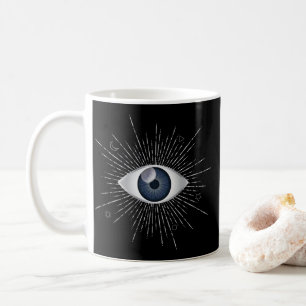 Mystic Silver & Blue Evil Eye Nazar Mati auf Black Kaffeetasse