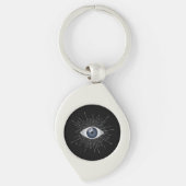 Mystic Silver & Blue Evil Eye Nazar Mati auf Black Schlüsselanhänger (Vorderseite)