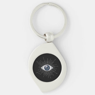 Mystic Silver & Blue Evil Eye Nazar Mati auf Black Schlüsselanhänger