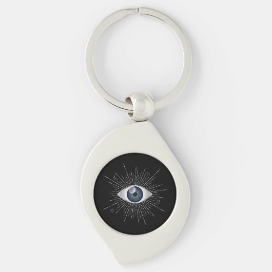 Mystic Silver & Blue Evil Eye Nazar Mati auf Black Schlüsselanhänger (Vorderseite)