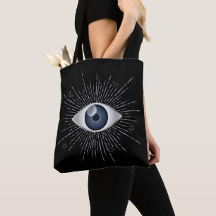 Mystic Silver & Blue Evil Eye Nazar Mati auf Black Tasche
