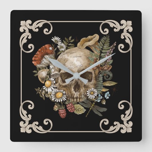 Mystic Skull Vintag Black Quadratische Wanduhr (Vorderseite)