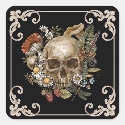 Mystic Skull Vintag Black Quadratischer Aufkleber (Vorderseite)