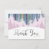 Mystic Snow Wood Winter Trees Lila Blue Silver Dankeskarte (Rückseite)