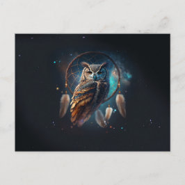 Mystic Space Owl mit Dreamcatcher Art Postkarte
