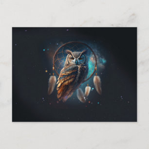 Mystic Space Owl mit Dreamcatcher Art Postkarte