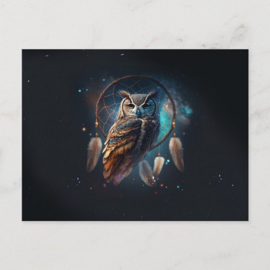 Mystic Space Owl mit Dreamcatcher Art Postkarte (Vorderseite)