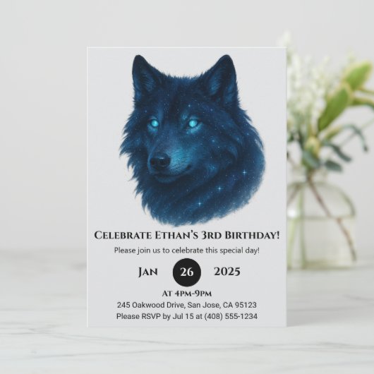 Mystic Star Wolf Birthday Einladung (Stehend Vorderseite)