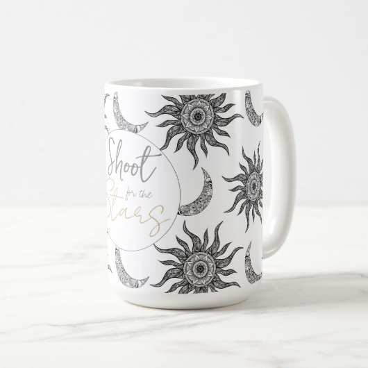 Mystic Sun Moon Black und White Kaffeetasse (VorderseiteRechts)