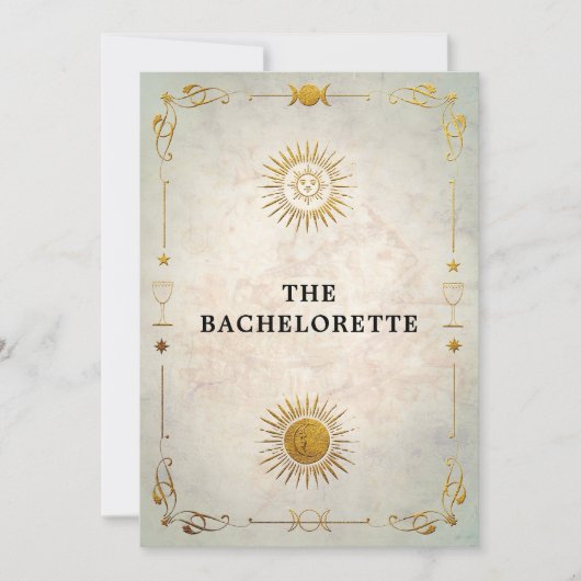 Mystic Tarot Fortune Old Gold Junggeselinnen-Absch Einladung (Vorderseite)