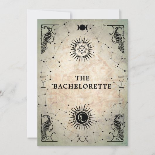 Mystic Tarot Fortune Peacock Junggeselinnen-Abschi Einladung (Vorderseite)