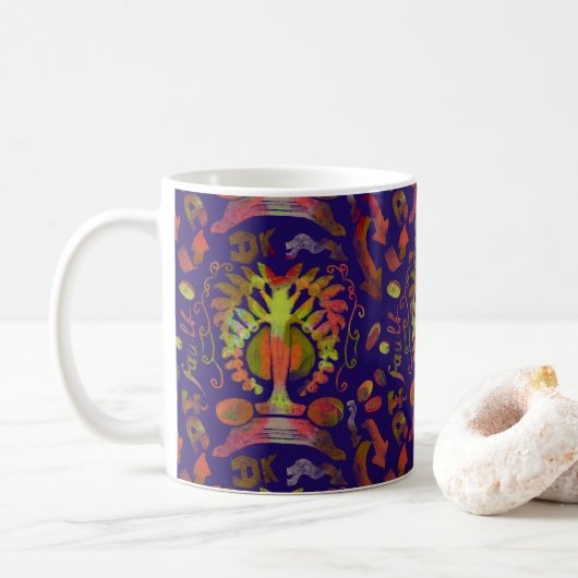 "Mystic Tree of Life - Folk Art Pattern" Kaffeetasse (Mit Donut)