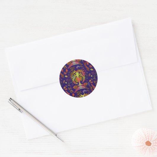 "Mystic Tree of Life - Folk Art Pattern" Runder Aufkleber (Umschlag)