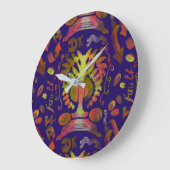"Mystic Tree of Life - Folk Art Pattern" Wall Cloc Große Wanduhr (Winkel)