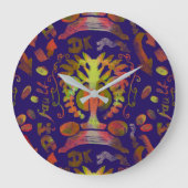 "Mystic Tree of Life - Folk Art Pattern" Wall Cloc Große Wanduhr (Vorderseite)
